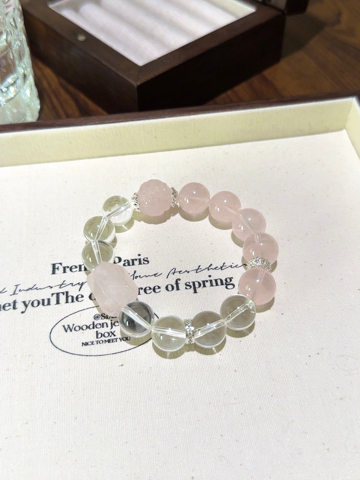 ▫️▪️ Pink crystal white crystal fox fox ball bracelet